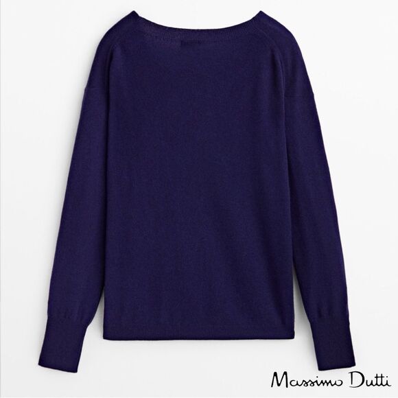 Massimo Dutti **NWT** 100% Cashmere V Neck Sweater in Ink Blue - Picture 5 of 10